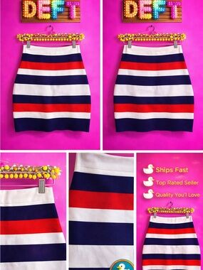 Striped Navy, Red & White Pencil Skirt